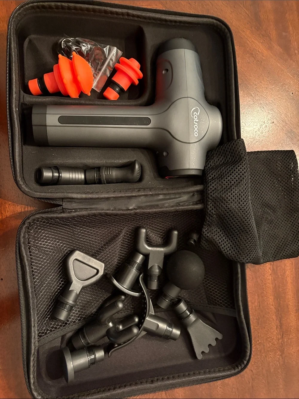 COTSOCO DEEP TISSUE Gray Percussion Massage Gun with Black Case & attachments-